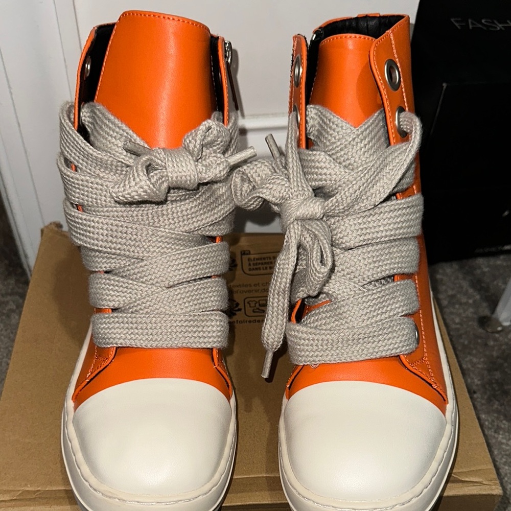 Orange and White High-Top Sneakers